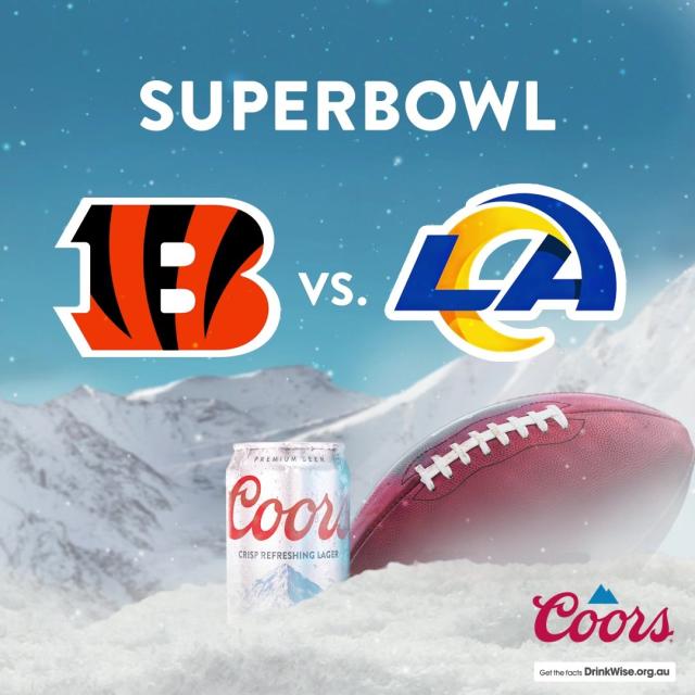 Get ready - the @rams are taking on the @bengals 🏈 Who are you backing in the #Superbowl? Refresh for Game Time with Coors 🍻 Mountain Cold Refreshment ❄️

#Coors #SuperbowlLVI #RefreshForGameTime #larams #cincinnatibengals