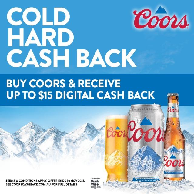 Have you tried the world's most refreshing beer? 🍻 Get up to $15 cash back when you purchase Coors across the country! Head into your local bar or bottle shop & simply upload your receipt to the link in bio or scan the QR code in your nearest Coors bar to claim your cash. Offer ends Nov 30. Check the link in bio to find out more including your nearest Coors stockist. #CoorsCashBack